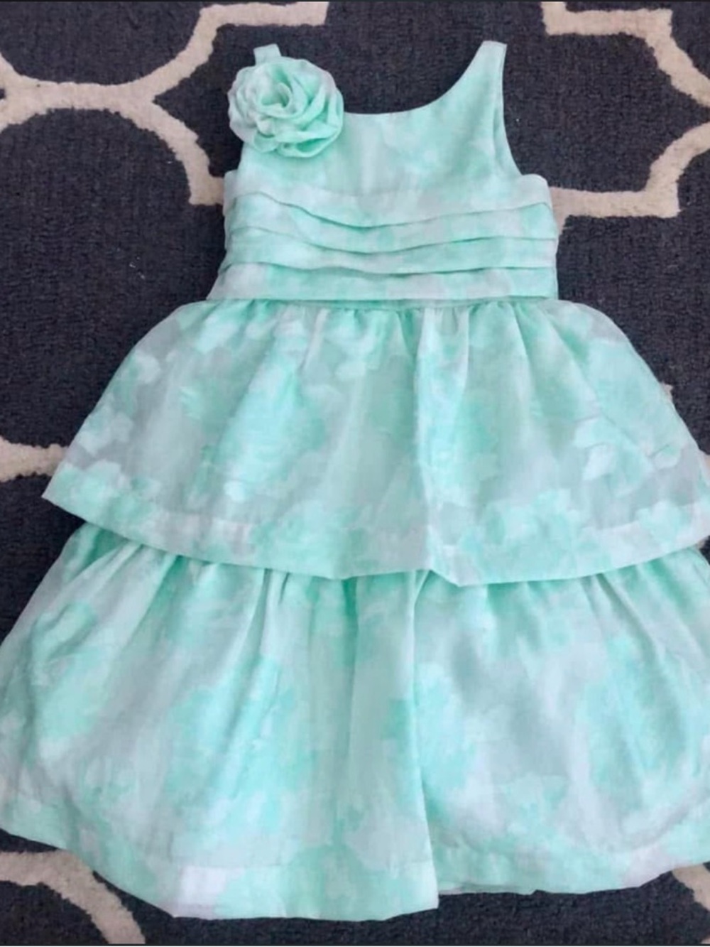Janie and Jack Mint Green Floral Tiered Dress with Rosette
